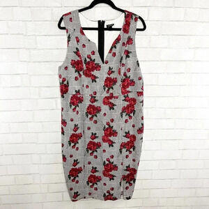 Torrid Black & White Plaid & Floral Ponte Midi Sheath Dress Women's Plus Size 18